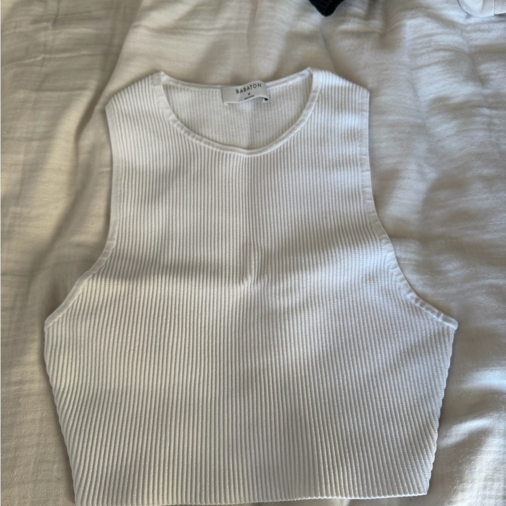 Babaton Cream Ribbed Cropped Tank